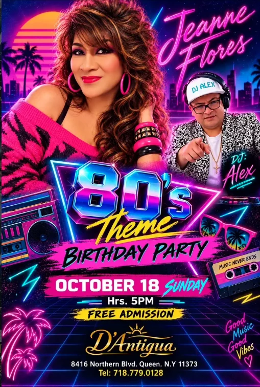 Flyer for 80s Theme Birthday Party
